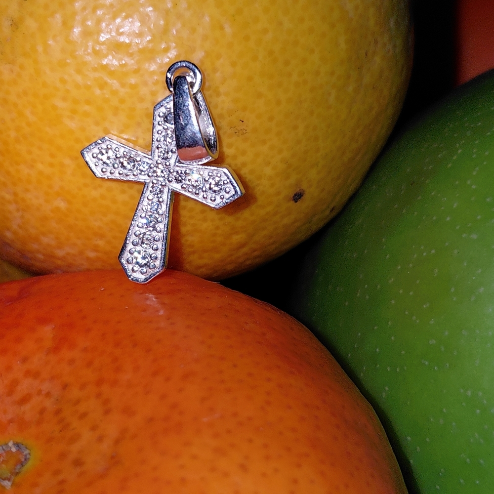 Silver Cross Pendant with Crystals